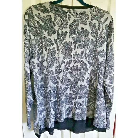 Lane Bryant‎ 1X Knit Long Sleeve Grey/Black Lace Accent Sweater Plus Size 18/20 - Picture 2 of 7